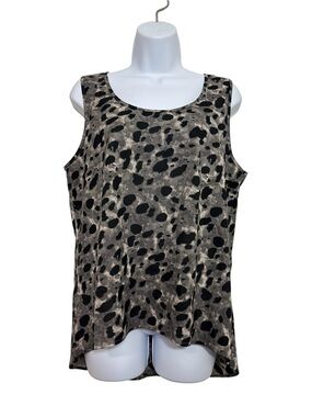 Edge Animal Print Sleeveless High Low Tank Top Keyhole Back Button Detail SzL